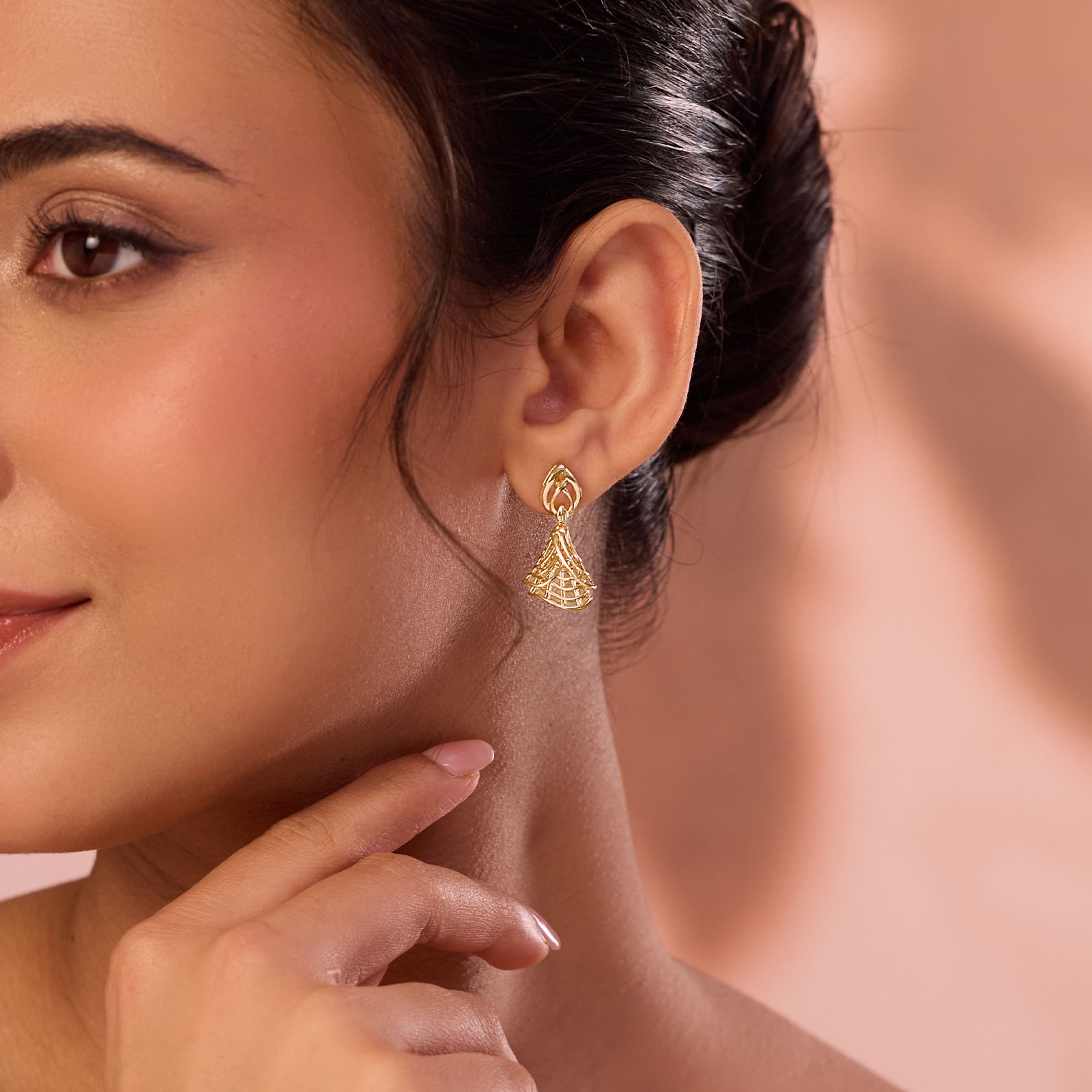 Aurum Lattice 9KT Gold Jhumkas - alternate view
